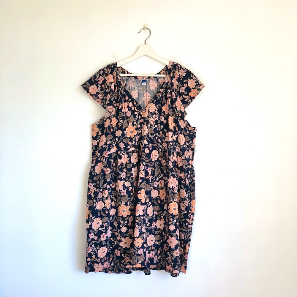 NWT Old Navy Blue / Peach Pink Orange Floral V-Neck Dress Size XL Feminine Boho